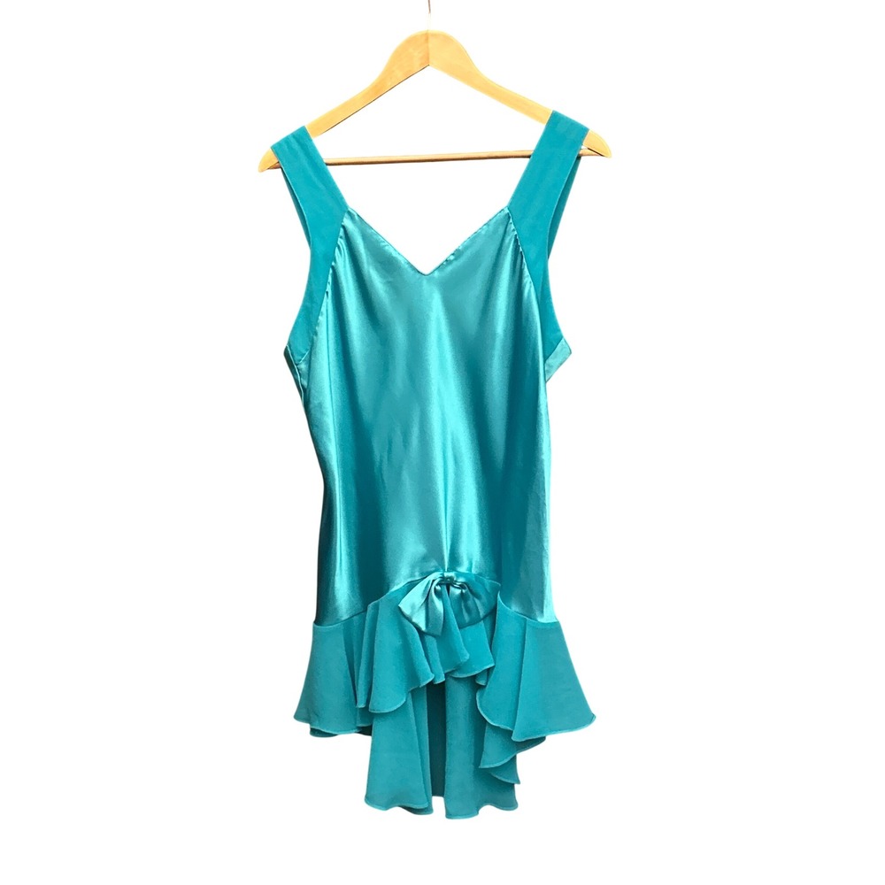 Vintage Y2K Satin Slip Dress Mermaidcore Y2K Coquette Ruffle Nightgown Blue